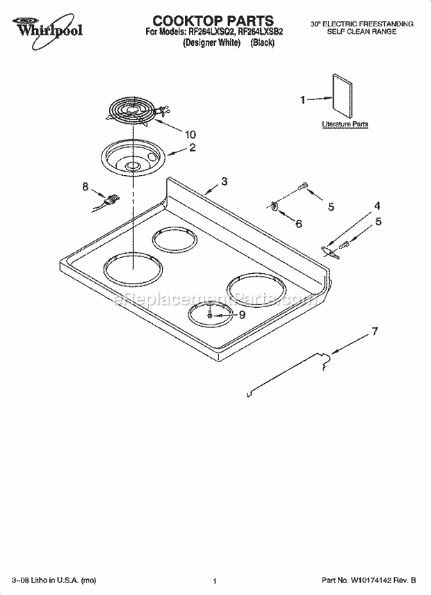 Whirlpool RF264LXSQ2 Freestanding Electric Cooktop Parts Diagram