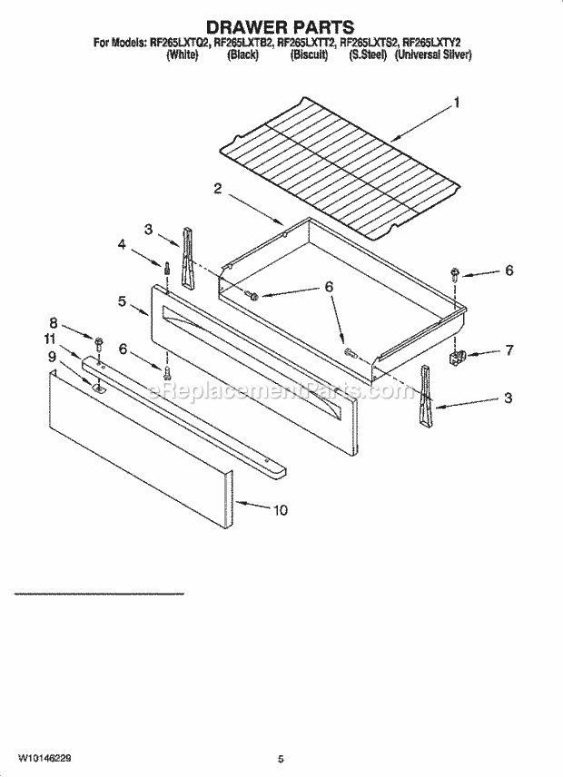 Whirlpool RF265LXTB2 Freestanding Electric Drawer Parts Diagram