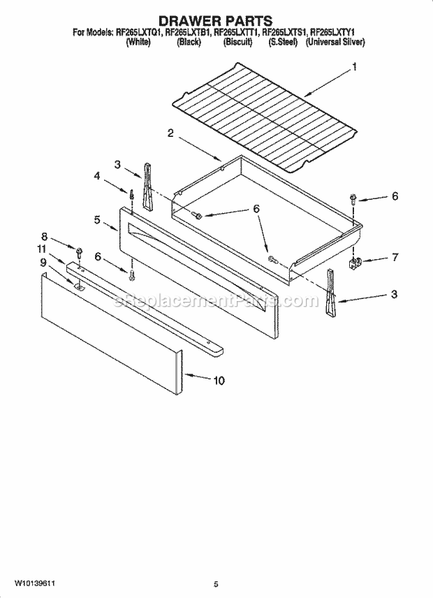 Whirlpool RF265LXTS1 Freestanding Electric Drawer Parts Diagram