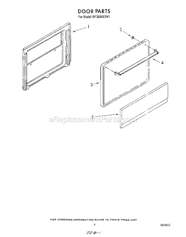 Whirlpool RF3000XVW1 Freestanding Electric Range Door Diagram