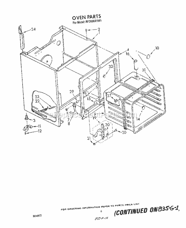 Whirlpool RF3000XVW1 Freestanding Electric Range Section Diagram