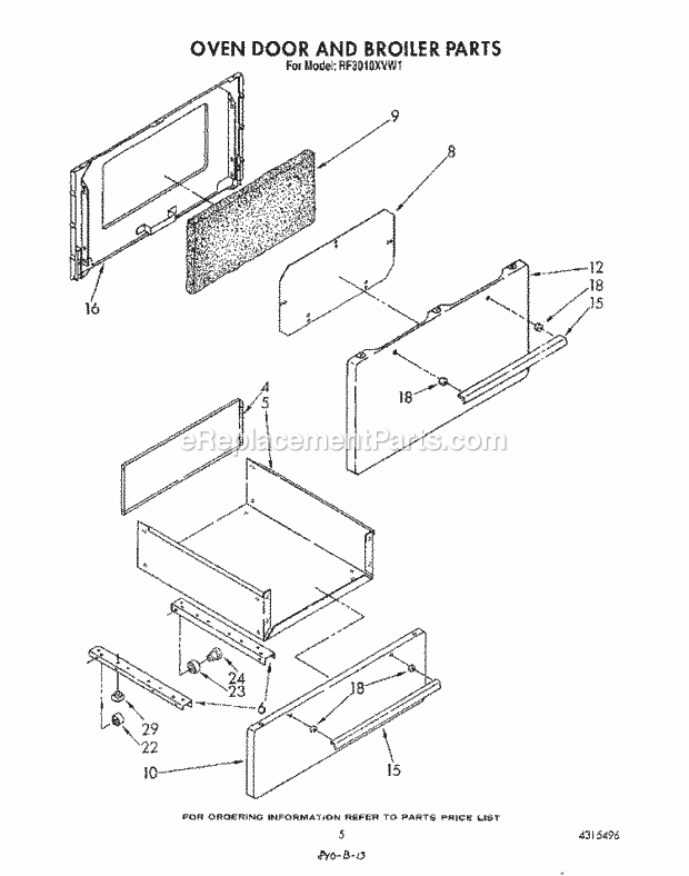 Whirlpool RF3010XVN1 Range Oven Door and Broiler Diagram