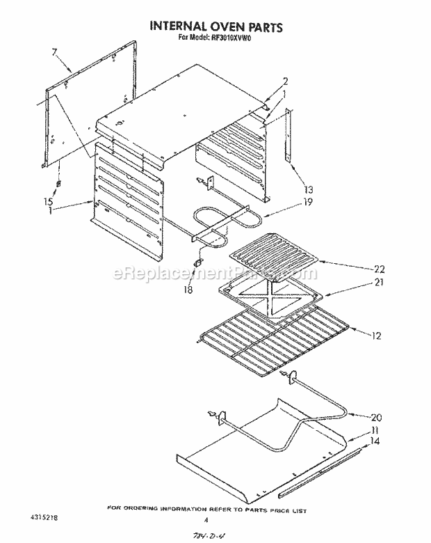 Whirlpool RF3010XVW0 Freestanding Electric Range Internal Oven Diagram