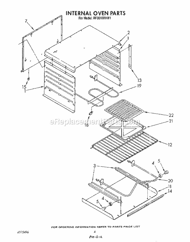 Whirlpool RF3010XVW1 Freestanding Electric Range Internal Oven Diagram