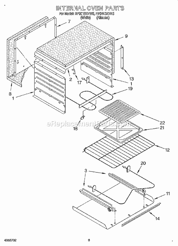 Whirlpool RF3010XVW5 Freestanding Electric Range Internal Oven Diagram