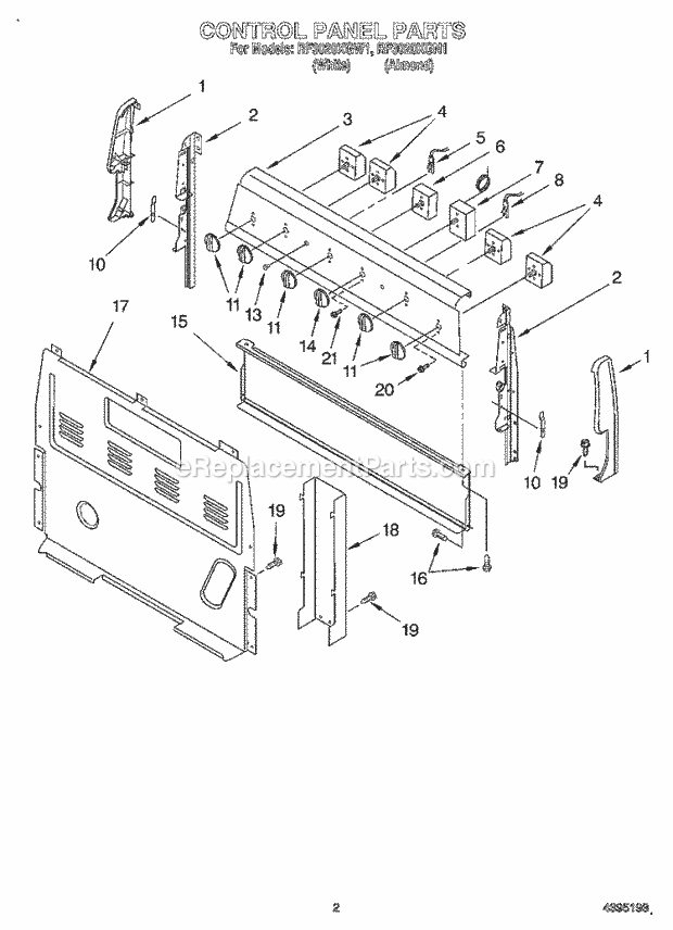 Whirlpool RF3020XGN1 Freestanding Electric Range Control Panel Diagram