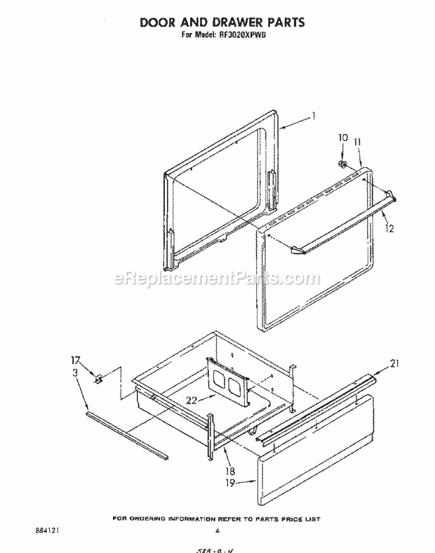 Whirlpool RF3020XPW0 Freestanding Electric Range Door and Drawer Diagram