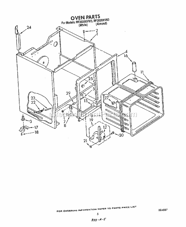 Whirlpool RF3020XVW3 Freestanding Electric Range Oven Diagram