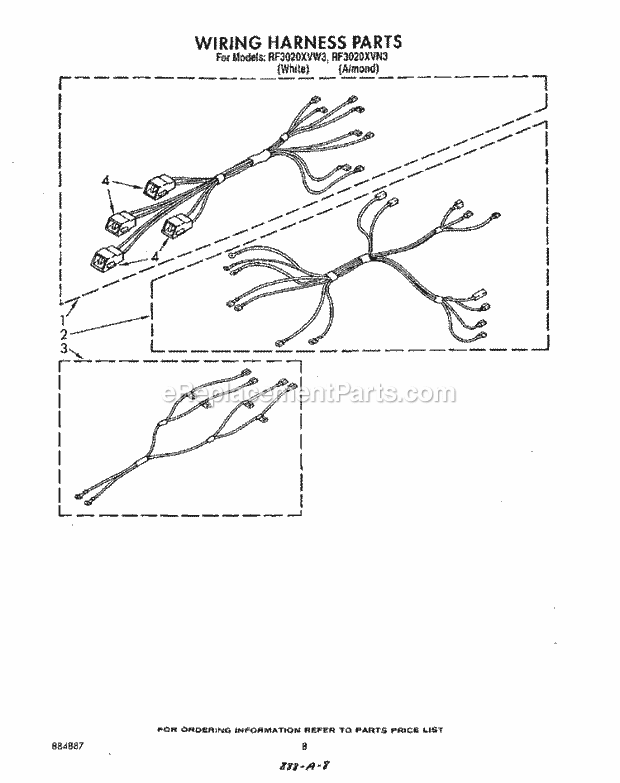 Whirlpool RF3020XVW3 Freestanding Electric Range Wiring Harness Diagram