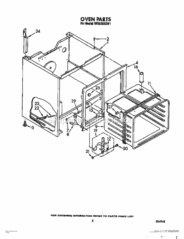 Whirlpool RF3020XXN1 Range Oven Diagram