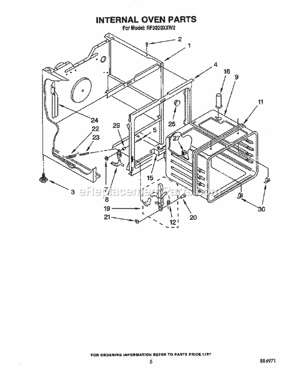 Whirlpool RF3020XXN2 Range Internal Oven Diagram