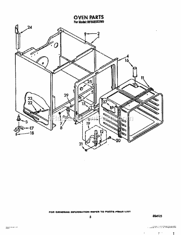 Whirlpool RF3020XXW0 Freestanding Electric Range Oven Diagram