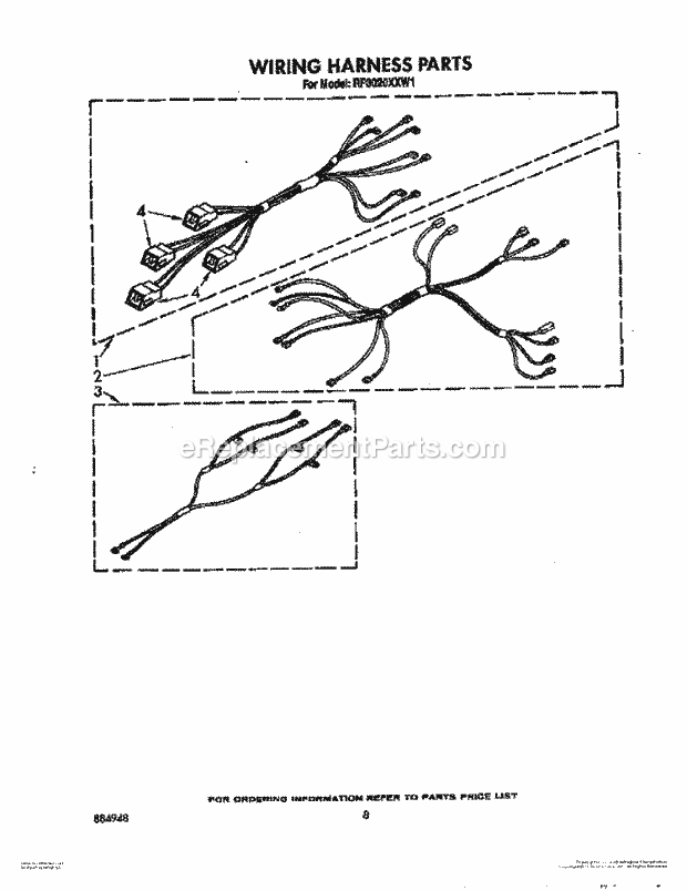 Whirlpool RF3020XXW1 Freestanding Electric Range Wiring Harness Diagram