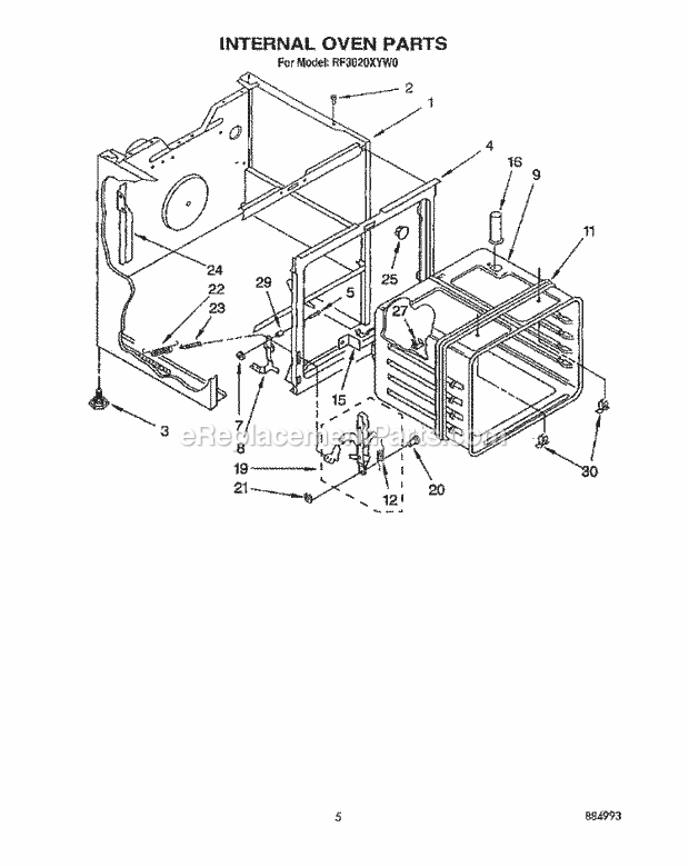 Whirlpool RF3020XYN0 Range Internal Oven Diagram
