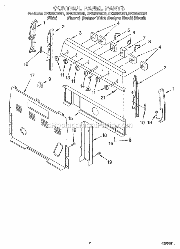 Whirlpool RF302BXGW1 Freestanding Electric Range Control Panel Diagram