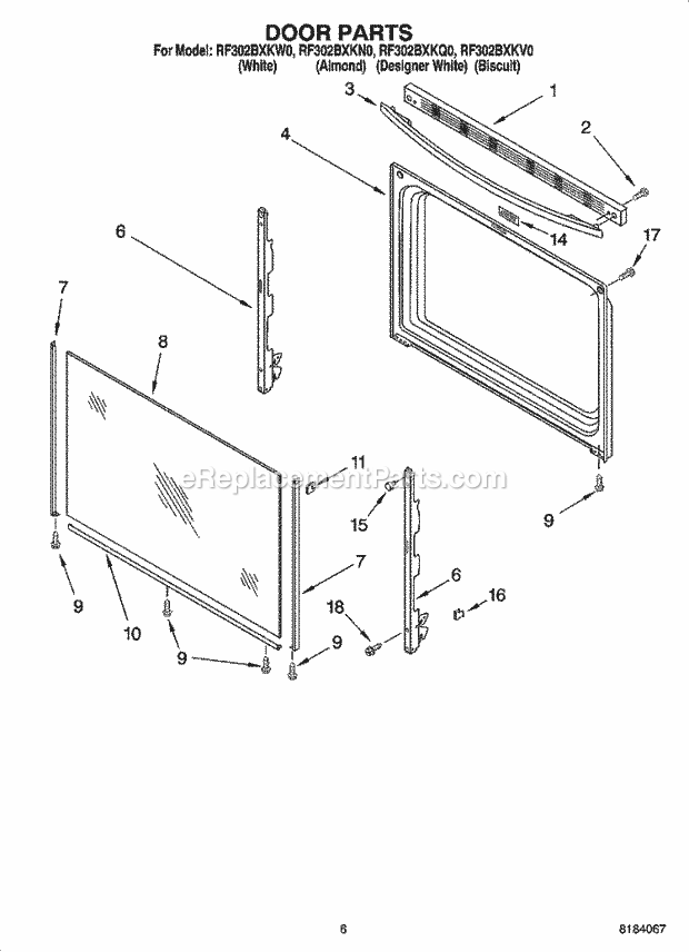 Whirlpool RF302BXKQ0 Freestanding Electric Range Door Parts, Miscellaneous Parts Diagram