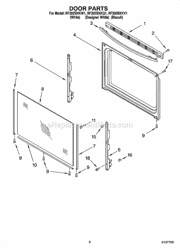 Whirlpool RF302BXKQ1 Freestanding Electric Range Door Parts, Miscellaneous Parts Diagram