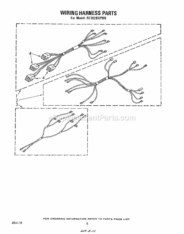 Whirlpool RF302BXPW0 Electric Range Wiring Harness Diagram