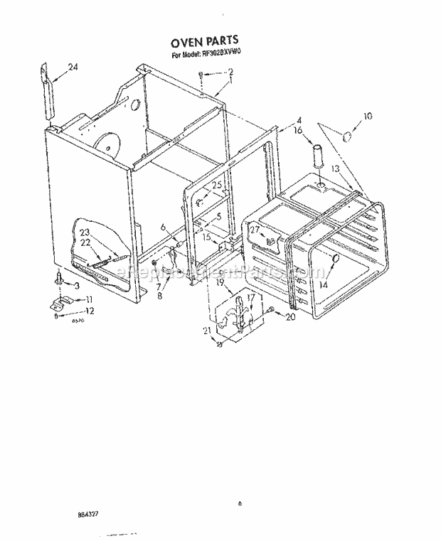 Whirlpool RF302BXVG0 Freestanding Electric Range Section Diagram