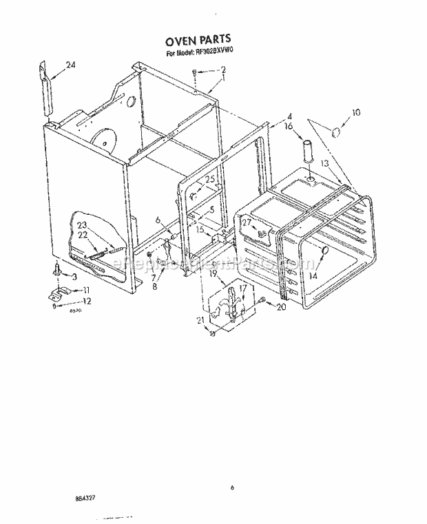 Whirlpool RF302BXVM0 Freestanding Electric Range Section Diagram