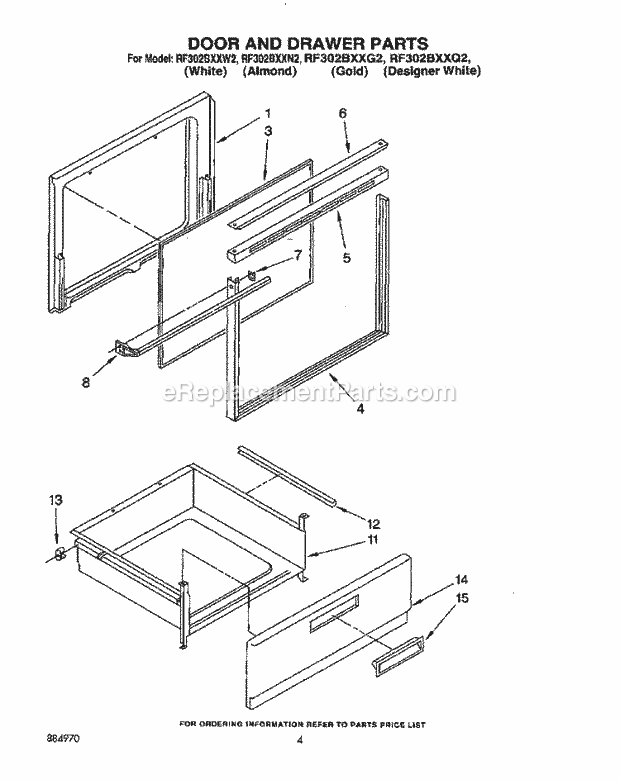 Whirlpool RF302BXXG2 Electric Range Door and Drawer Diagram