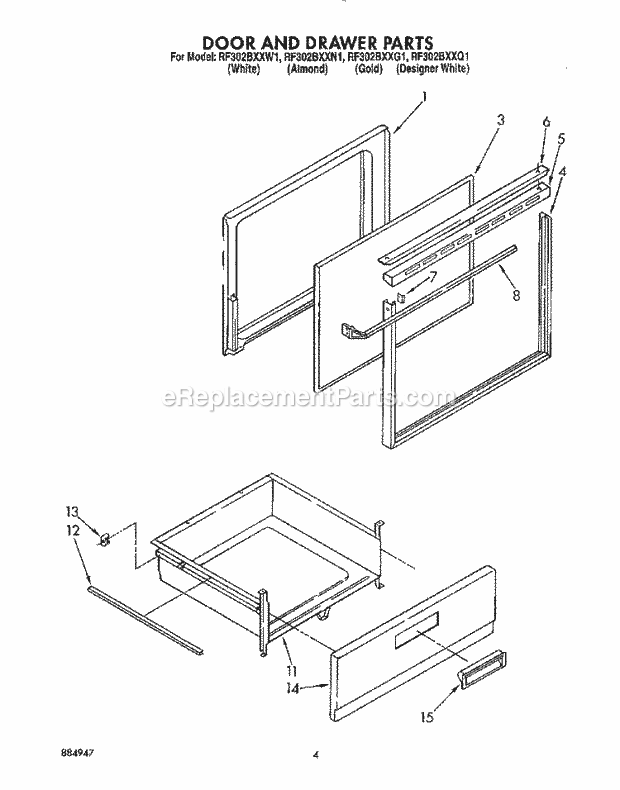 Whirlpool RF302BXXQ1 Electric Range Door and Drawer Diagram