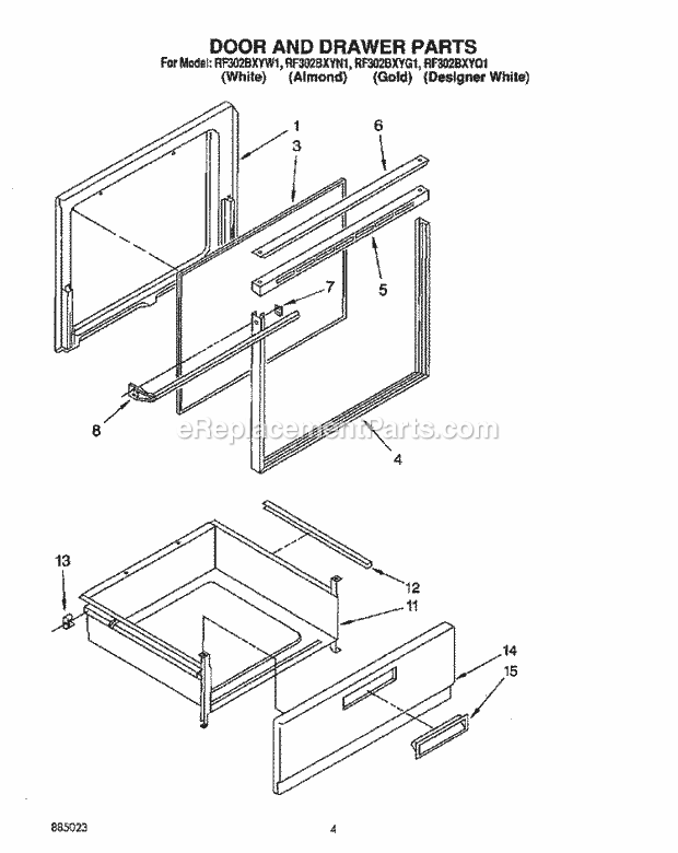 Whirlpool RF302BXYG1 Electric Range Door and Drawer Diagram