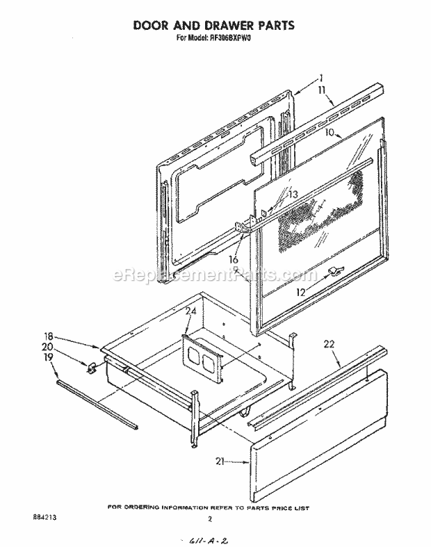 Whirlpool RF306BXPW0 Electric Range Door and Drawer Diagram