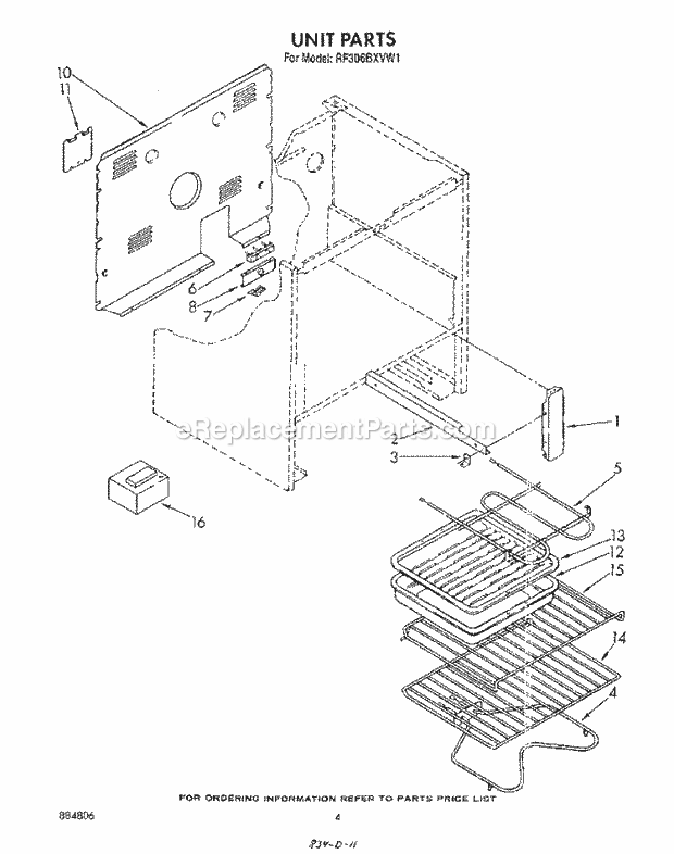 Whirlpool RF306BXVW1 Electric Range Unit , Lit/Optional Diagram