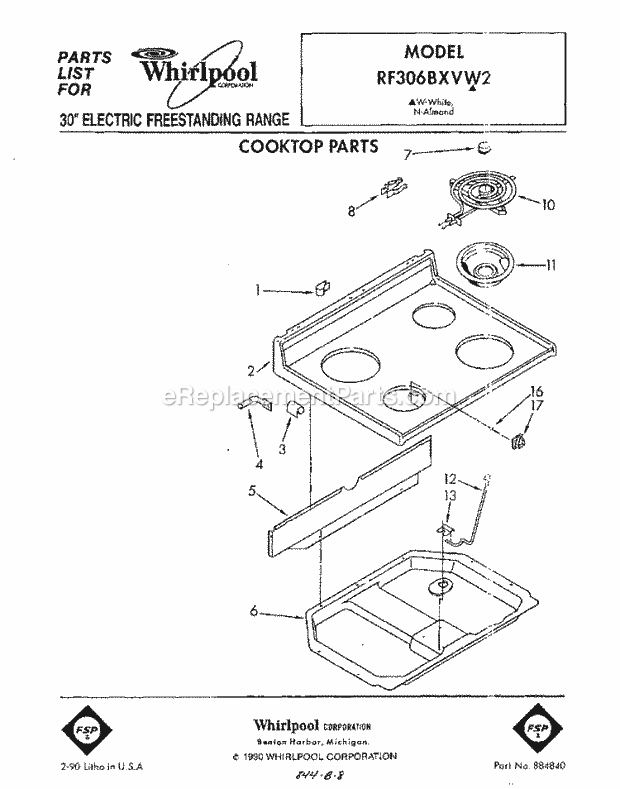 Whirlpool RF306BXVW2 Electric Range Cook Top Diagram