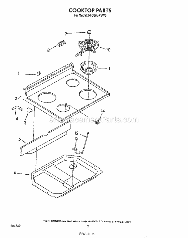 Whirlpool RF306BXVW3 Electric Range Cooktop Diagram