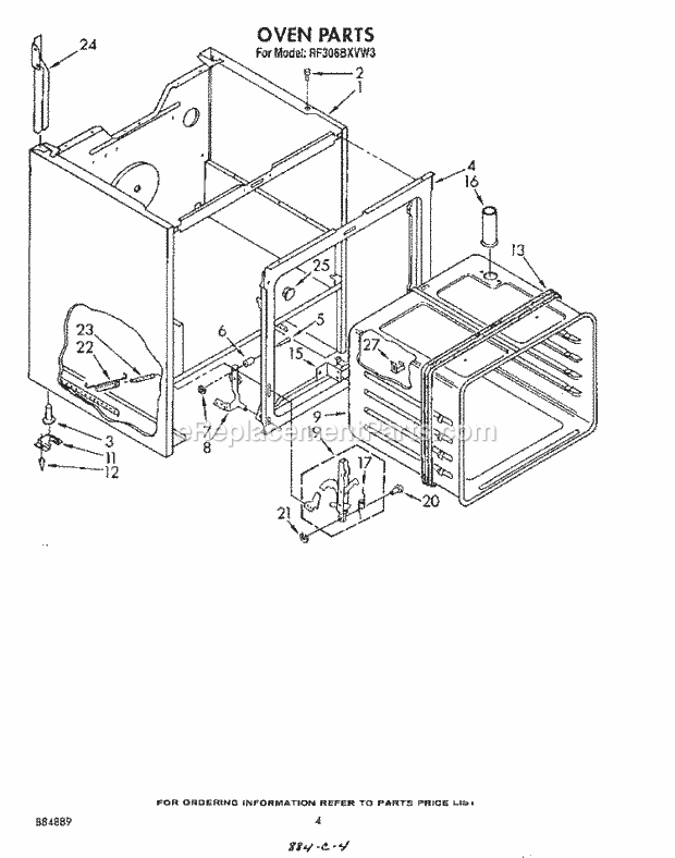 Whirlpool RF306BXVW3 Electric Range Oven Diagram