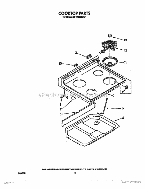 Whirlpool RF3100XVN1 Range Cooktop Diagram