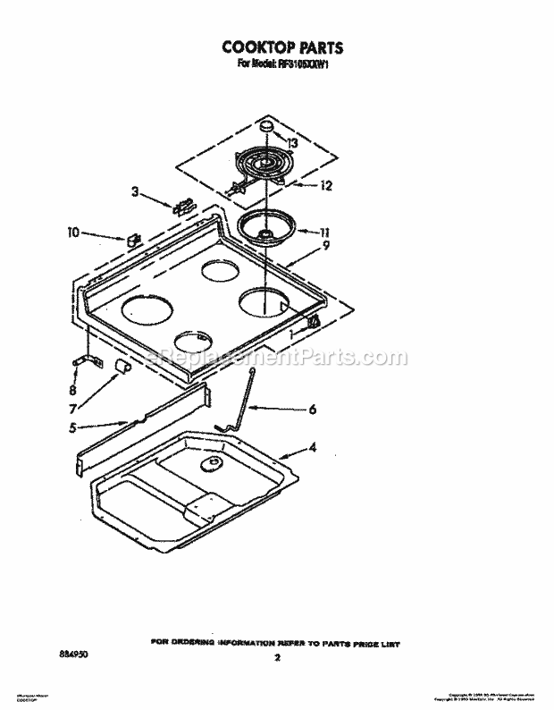 Whirlpool RF3105XXN1 Range Cooktop, Lit/Optional Diagram