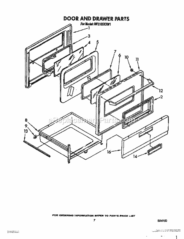 Whirlpool RF3105XXN1 Range Door and Drawer Diagram