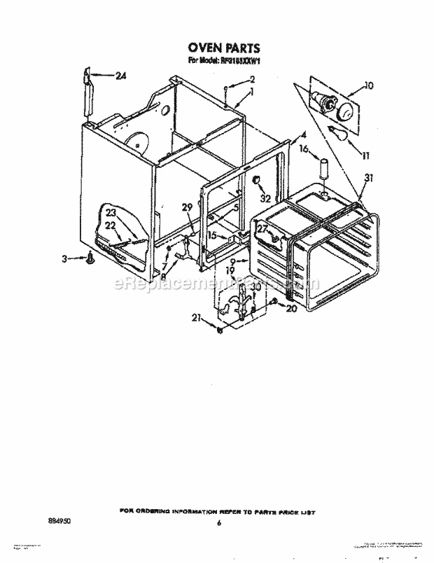 Whirlpool RF3105XXN1 Range Section Diagram