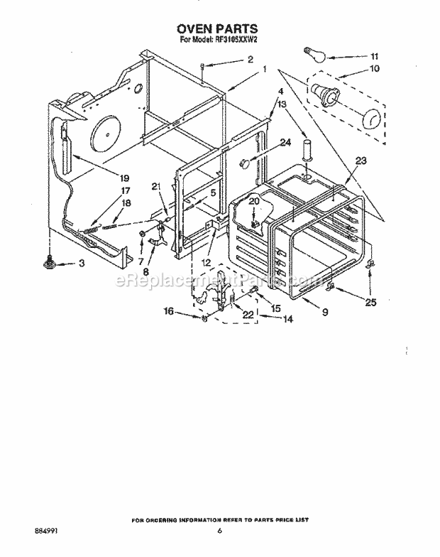 Whirlpool RF3105XXW2 Freestanding Electric Range Oven Diagram