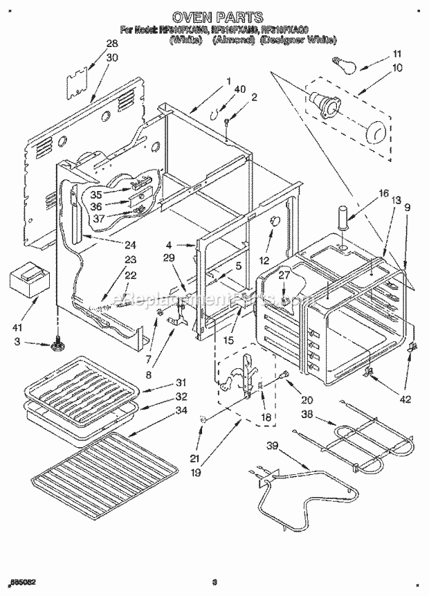 Whirlpool RF310PXAW0 Freestanding Electric Range Oven Diagram