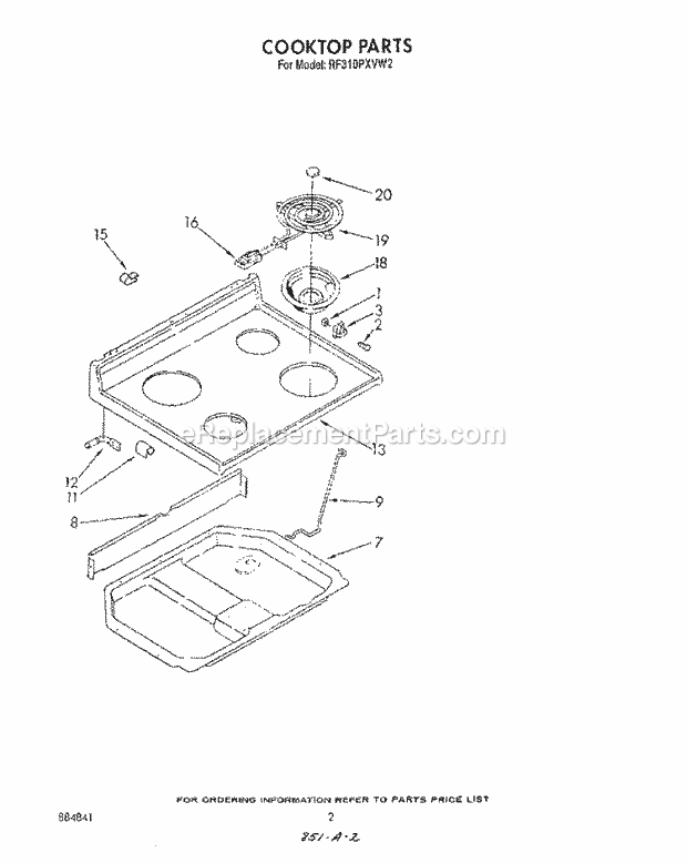 Whirlpool RF310PXVG2 Range Cooktop Diagram