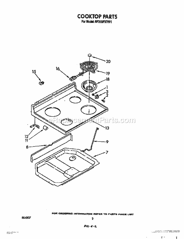 Whirlpool RF310PXVN1 Range Cooktop Diagram