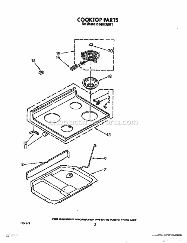 Whirlpool RF310PXXN1 Range Cooktop Diagram