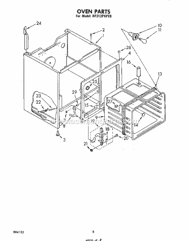 Whirlpool RF313PXPT0 Freestanding Electric Range Section Diagram