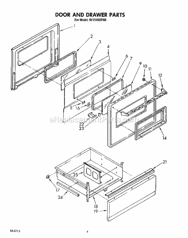 Whirlpool RF3140XPN0 Freestanding Electric Range Door and Drawer Diagram