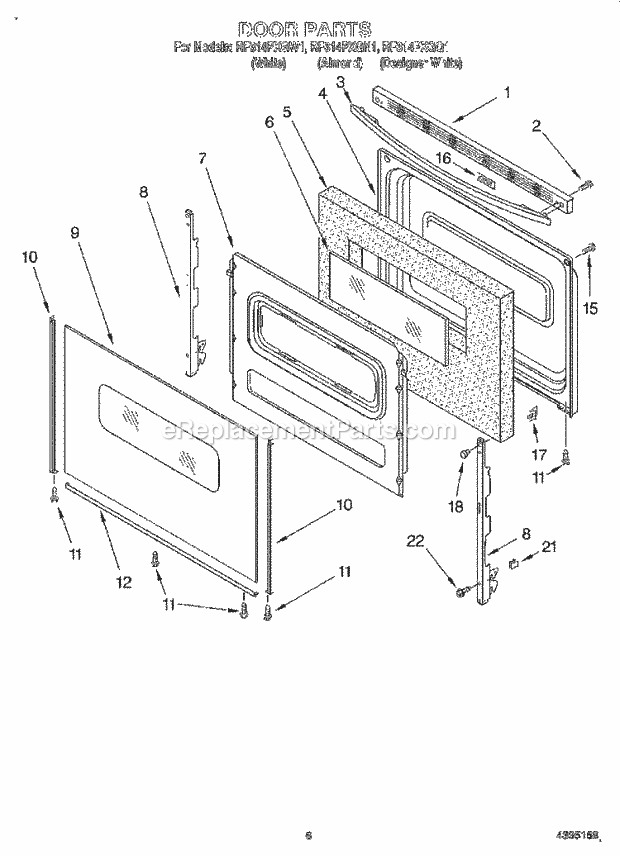 Whirlpool RF314PXGN1 Freestanding Electric Range Door, Optional Diagram