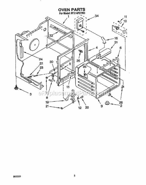 Whirlpool RF314PXYN0 Range Oven Diagram