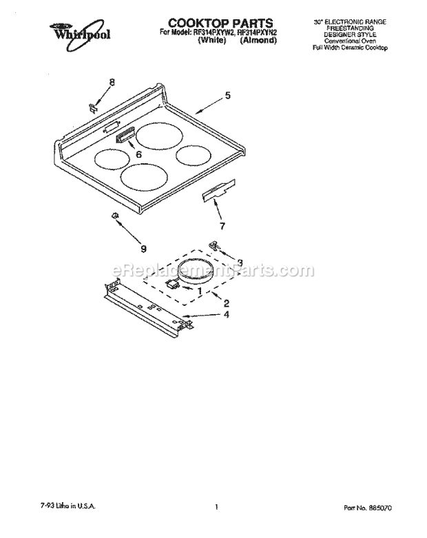 Whirlpool RF314PXYN2 Range Cooktop, Literature Diagram