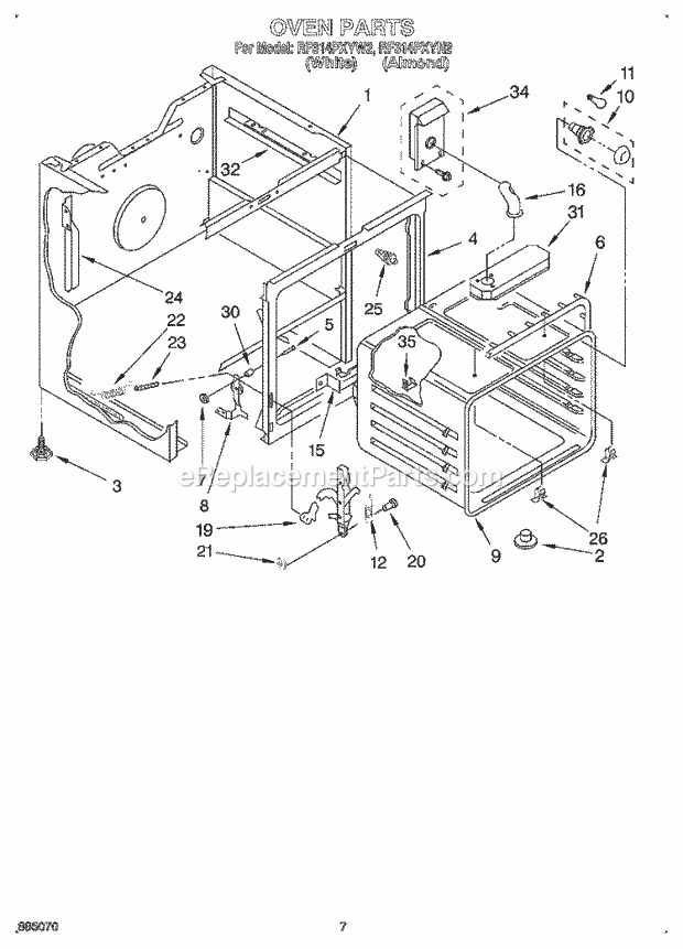 Whirlpool RF314PXYN2 Range Oven Diagram