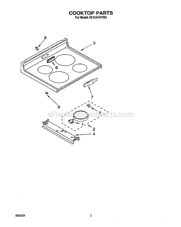 Whirlpool RF314PXYW0 Electric Range Cooktop, Lit/Optional Diagram