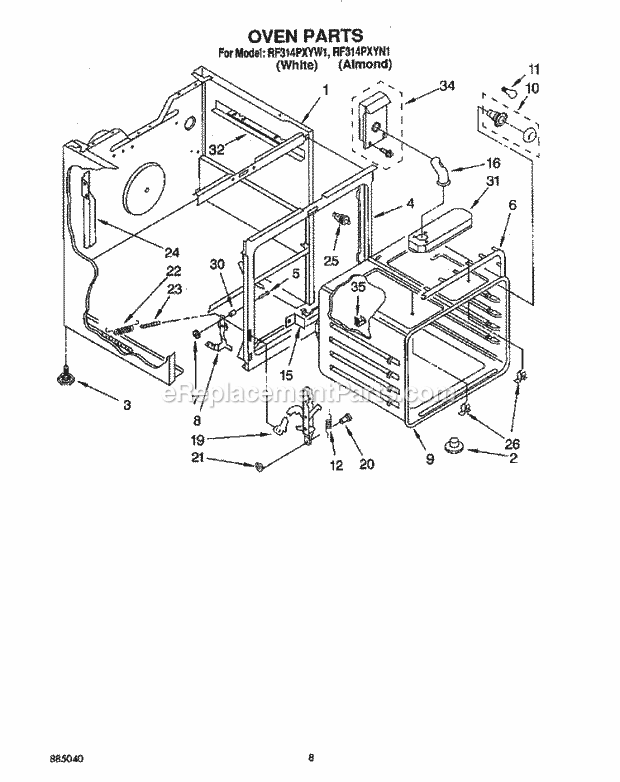 Whirlpool RF314PXYW1 Electric Range Oven Diagram