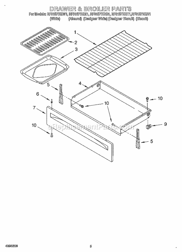 Whirlpool RF315PXGQ1 Freestanding Electric Range Drawer and Broiler Diagram